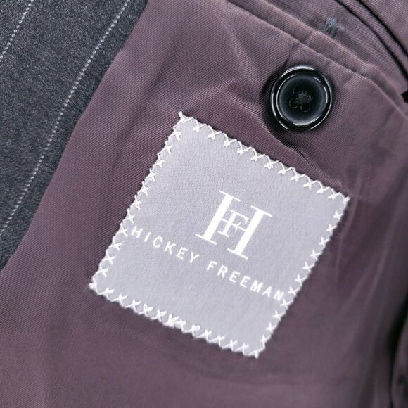 LORO PIANA Hickey Freeman Gray Pinstripe Suit Jacket Blazer Estimated 44 XL - Picture 7 of 11